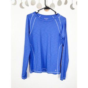 Champion Woman's Sz L Blue Long Sleeve Work Out Running T Shirt with Thumb Holes